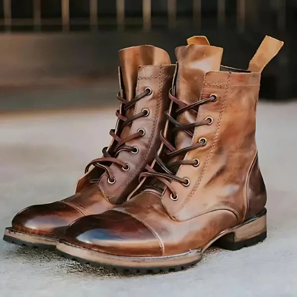 Women's Cap Toe Lace-Up Leather Boots - Classic Vintage Style