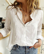 Women's Cotton-Linen Loose Fit Shirt - Breathable Button-Front