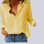Women's Cotton-Linen Loose Fit Shirt - Breathable Button-Front