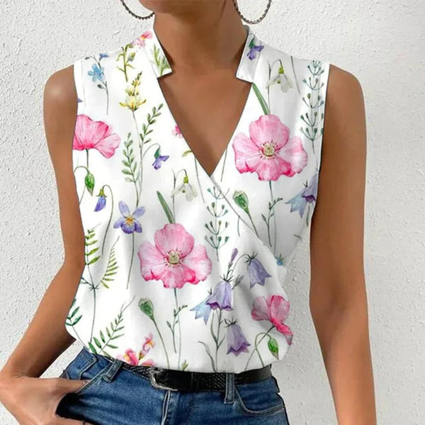 Elegant Floral V-Neck Sleeveless Top - Versatile Everyday Style