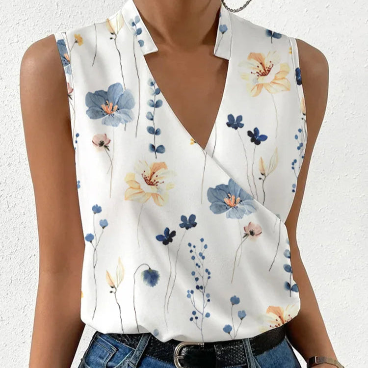 Elegant Floral V-Neck Sleeveless Top - Versatile Everyday Style