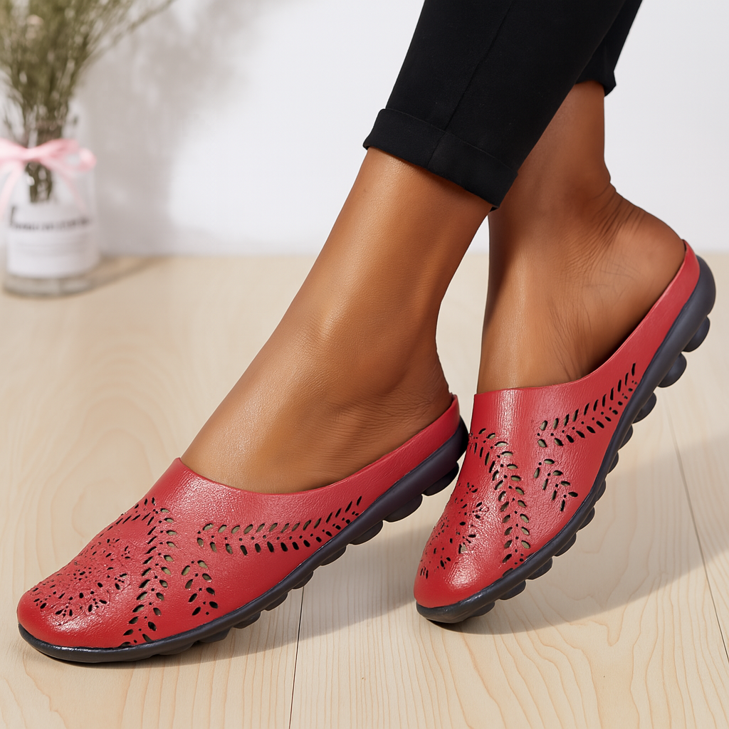 Comfortable Cutout Slip-On Sandals - Genuine Leather Everyday Wear