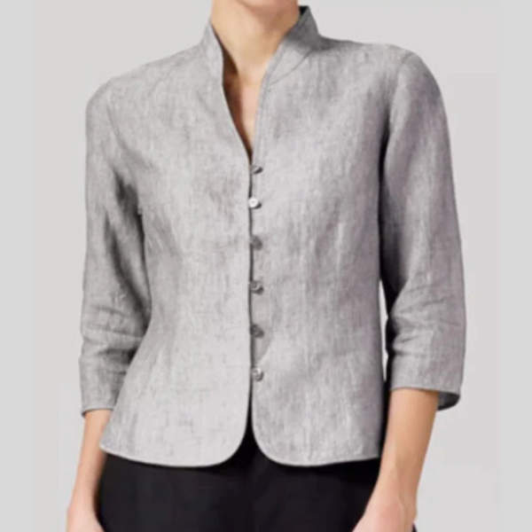 Women's Elegant Stand Collar Blouse - Polished Three-Quarter Sleeve Top