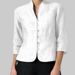 Women's Elegant Stand Collar Blouse - Polished Three-Quarter Sleeve Top