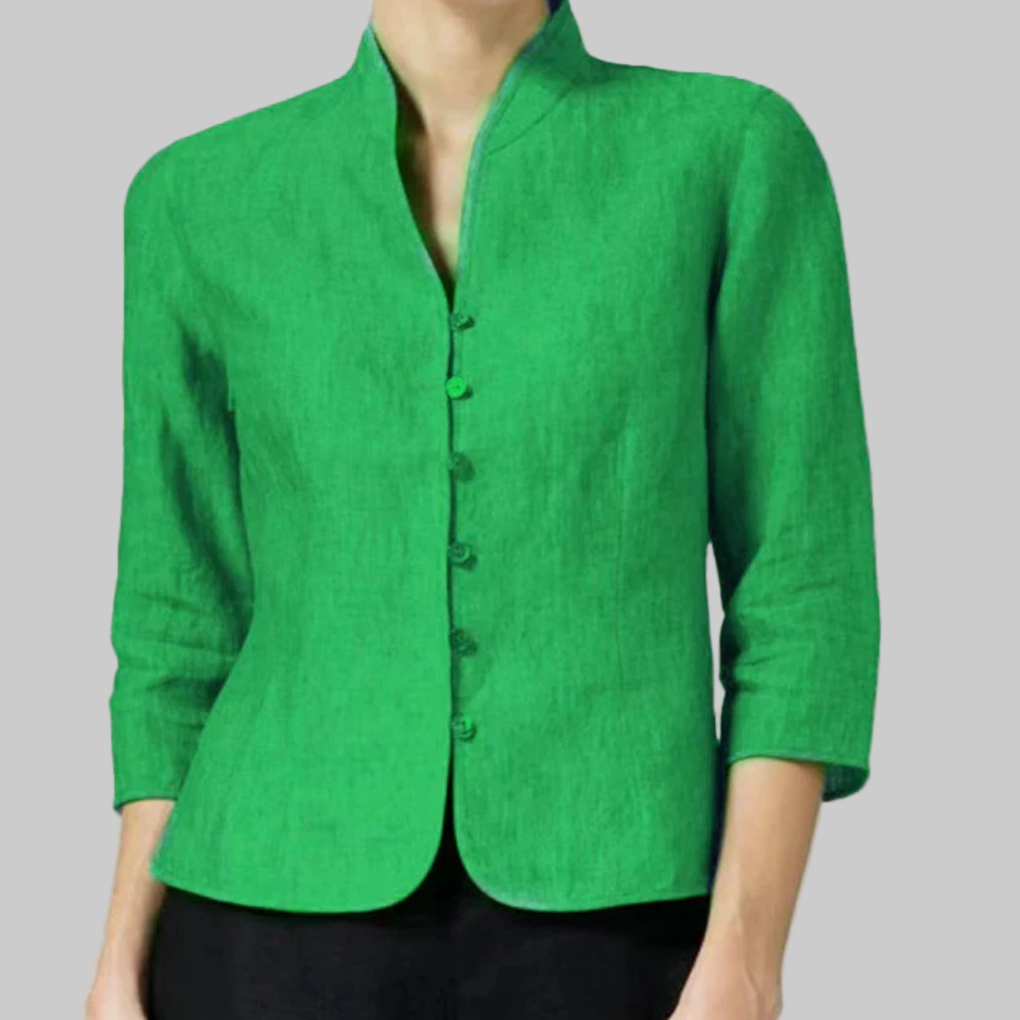 Women's Elegant Stand Collar Blouse - Polished Three-Quarter Sleeve Top