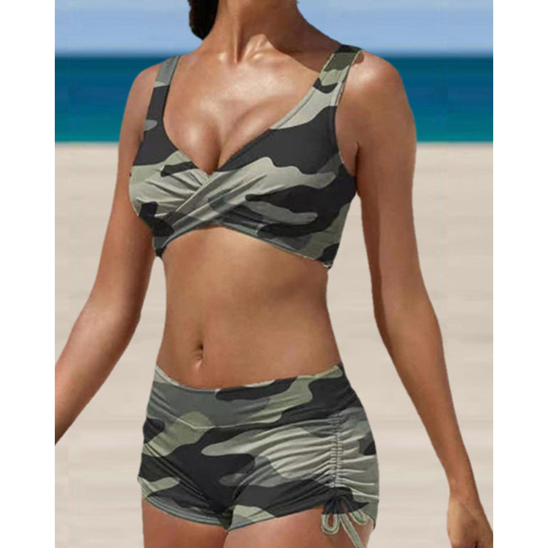 Women's Ruched Swim Shorts Set - Flattering Two-Piece Swimwear