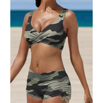 Women's Ruched Swim Shorts Set - Flattering Two-Piece Swimwear
