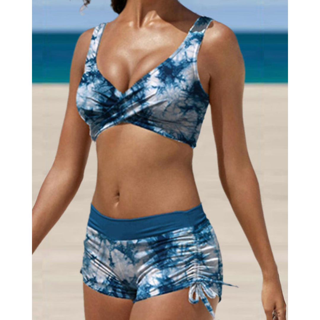 Women's Ruched Swim Shorts Set - Flattering Two-Piece Swimwear