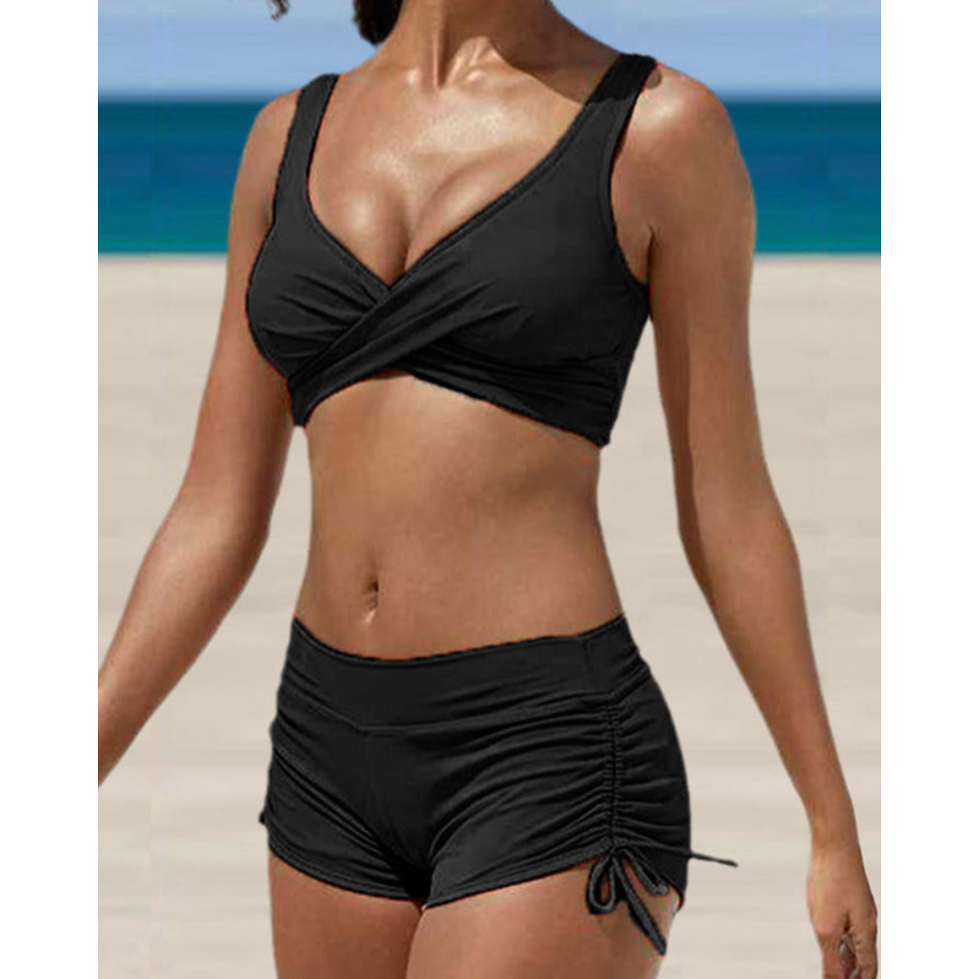 Women's Ruched Swim Shorts Set - Flattering Two-Piece Swimwear
