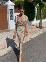 Women's V-Neck Knot Midi Dress - Elegant Wrap-Style Dress
