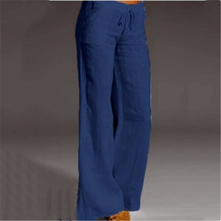 Women's Linen Wide-Leg Pants - Breathable Drawstring Comfort