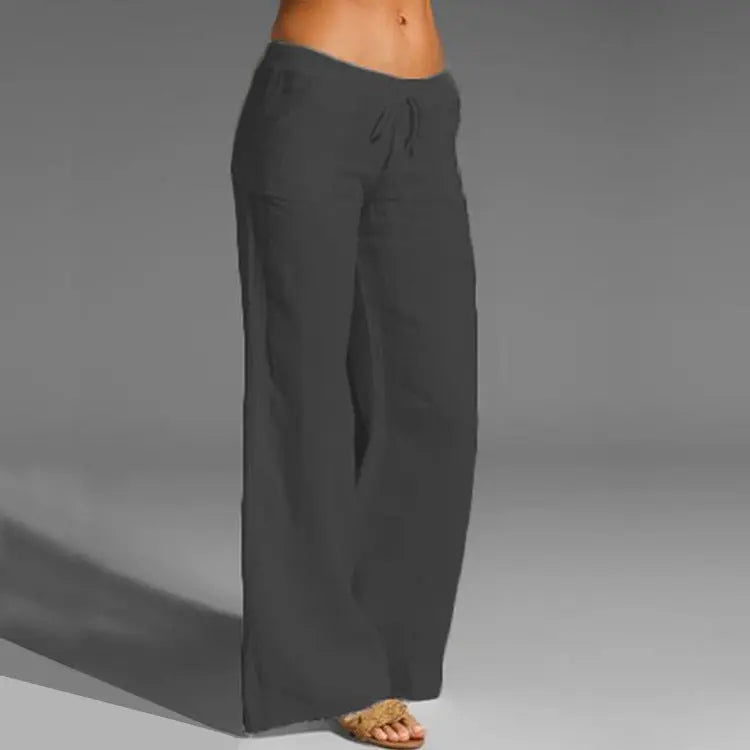 Women's Linen Wide-Leg Pants - Breathable Drawstring Comfort