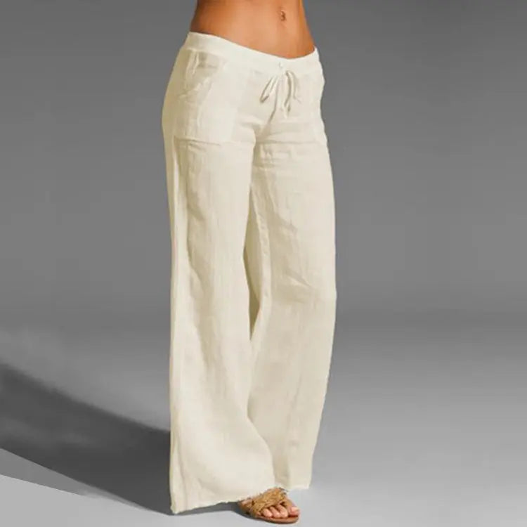 Women's Linen Wide-Leg Pants - Breathable Drawstring Comfort