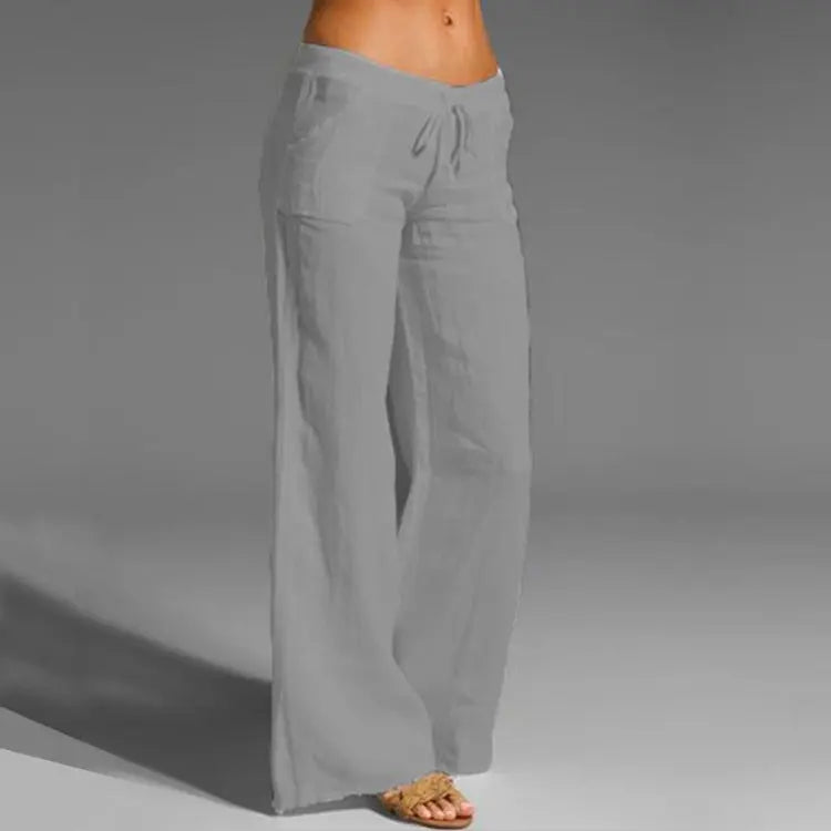 Women's Linen Wide-Leg Pants - Breathable Drawstring Comfort
