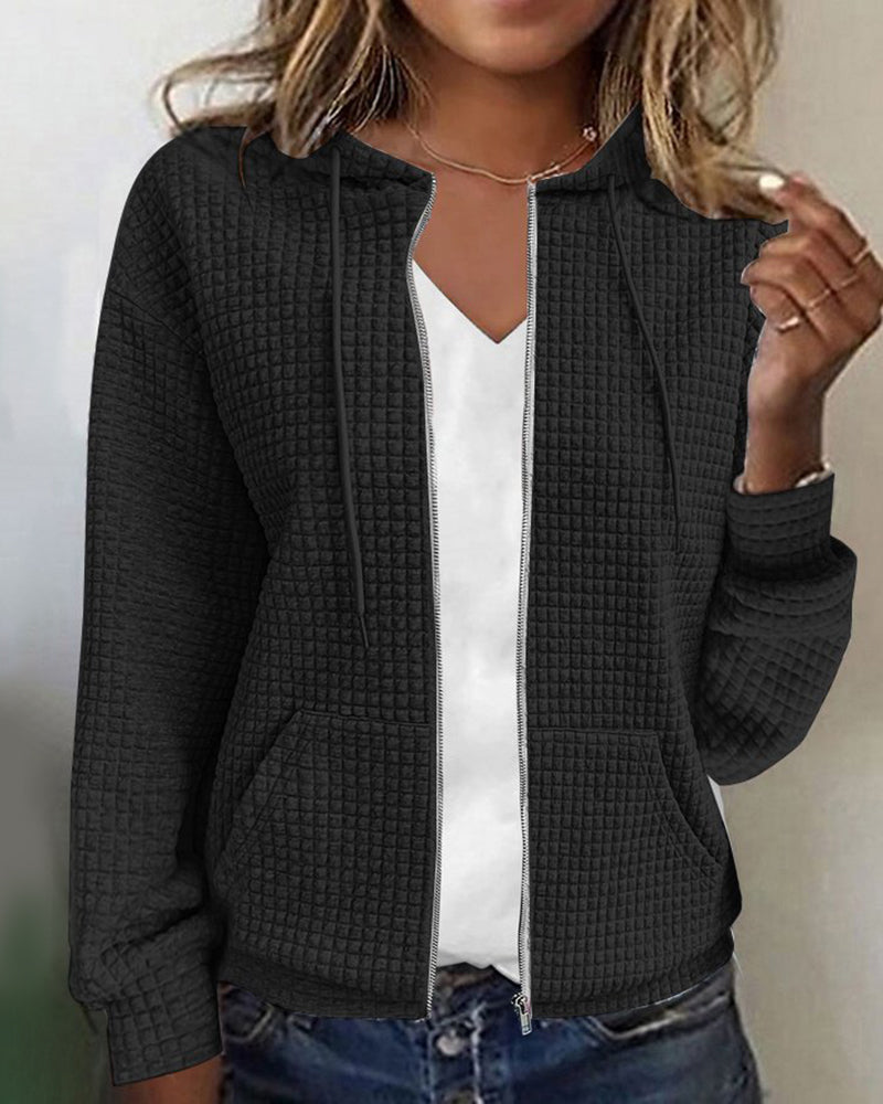 Women's Waffle Knit Zip-Up Hoodie - Cozy Everyday Layer