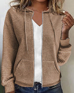 Women's Waffle Knit Zip-Up Hoodie - Cozy Everyday Layer