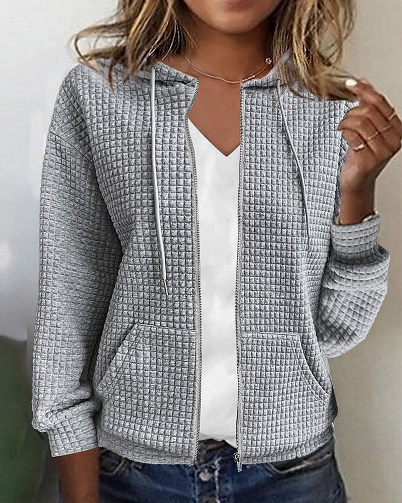 Women's Waffle Knit Zip-Up Hoodie - Cozy Everyday Layer