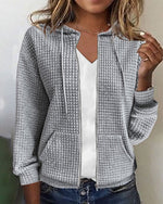 Women's Waffle Knit Zip-Up Hoodie - Cozy Everyday Layer