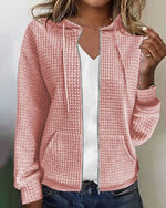 Women's Waffle Knit Zip-Up Hoodie - Cozy Everyday Layer