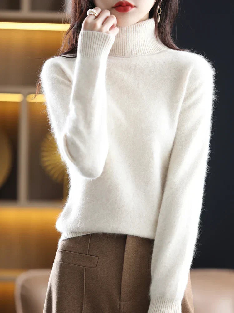 Women's Pure Cashmere Turtleneck Sweater - Soft Slim-Fit Knit