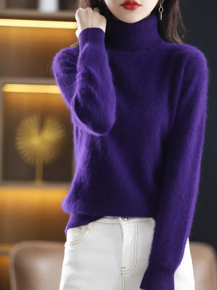 Women's Pure Cashmere Turtleneck Sweater - Soft Slim-Fit Knit
