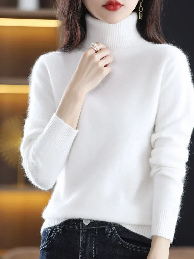 Women's Pure Cashmere Turtleneck Sweater - Soft Slim-Fit Knit