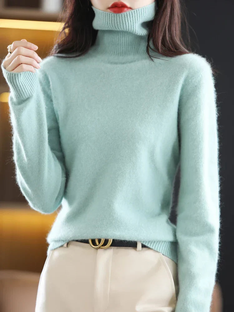 Women's Pure Cashmere Turtleneck Sweater - Soft Slim-Fit Knit