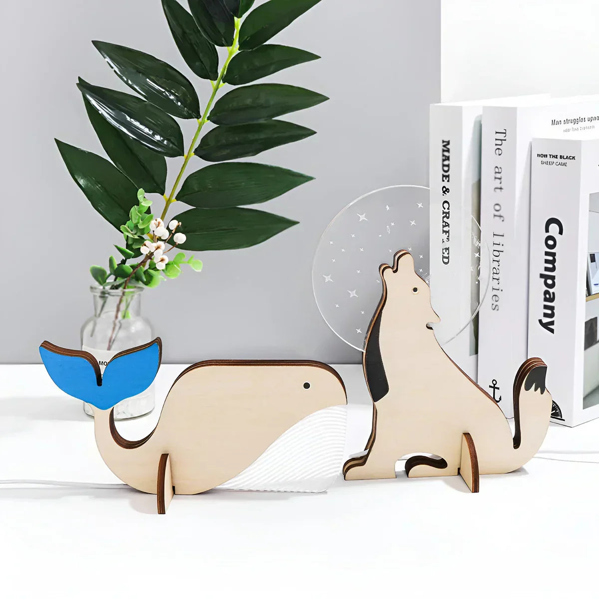 WildGlow Wooden Animal Table Lamp - Kids Night Light