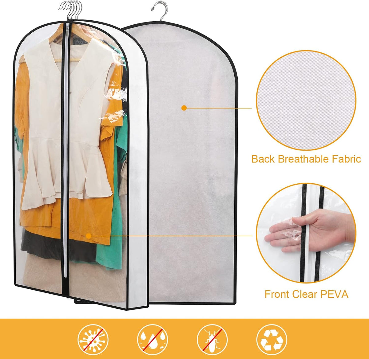 PEVA Garment Cover Set - Breathable Hanging Closet Bags