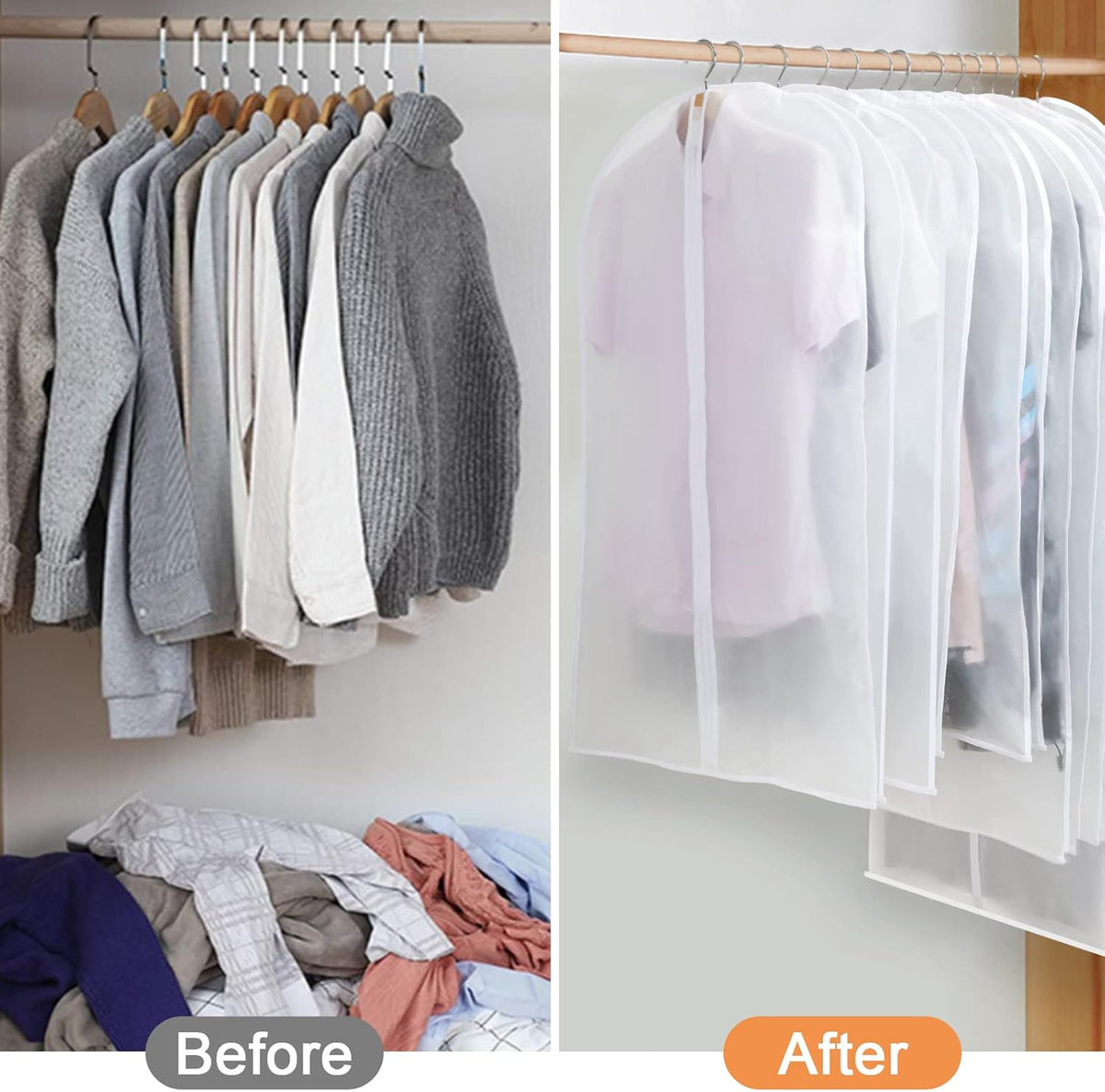 PEVA Garment Cover Set - Breathable Hanging Closet Bags